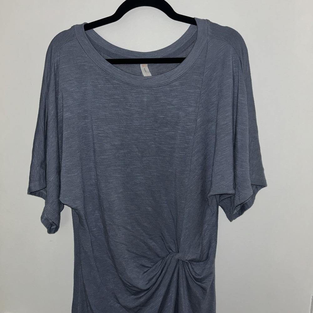 Daily Practice‎ Anthropologie Dress Large Blue Knot Front Dolman Slub Knit Mini